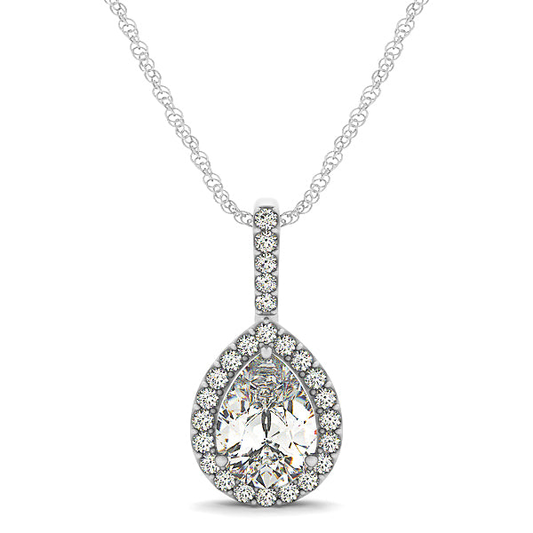 White Gold Pear Diamond Halo Pendant | Lab Grown