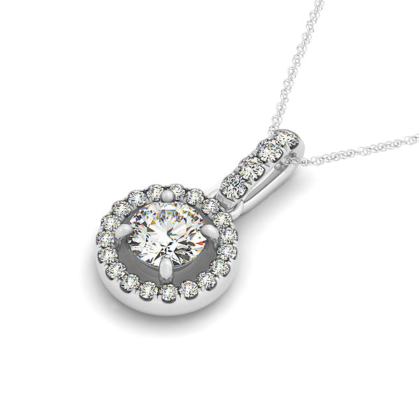14K White Gold Lab Diamond Halo Pendant