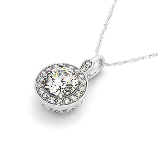 18K White Gold Round Diamond Halo Pendant
