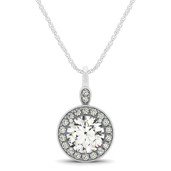 18K White Gold 1.25 ctw Round Diamond Halo Pendant