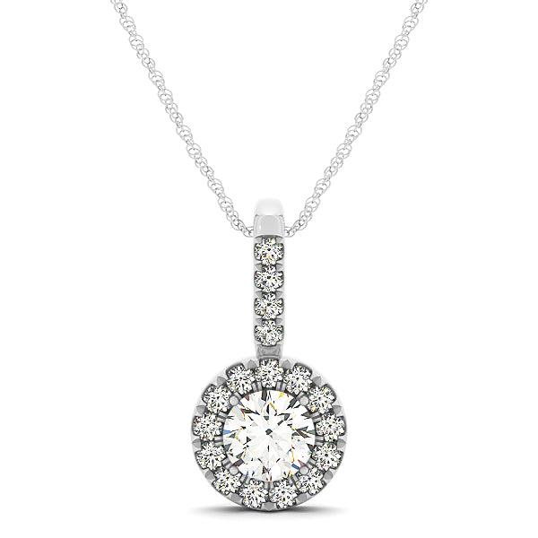 18K White Gold Round Diamond Halo Pendant