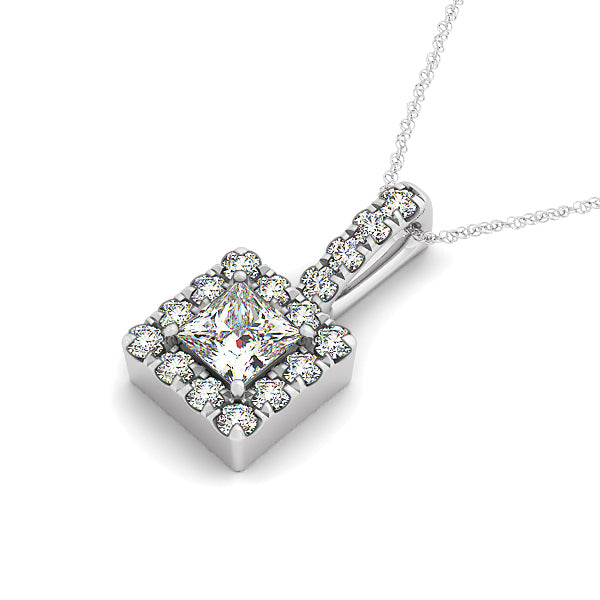 14K White Gold Lab Diamond Halo Pendant
