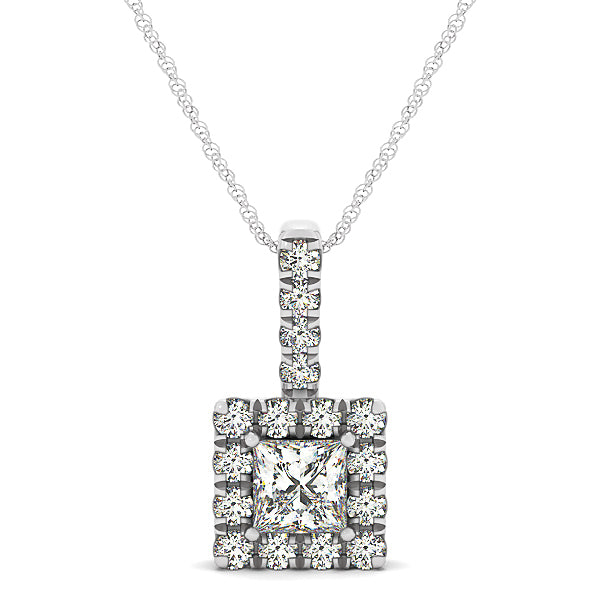 18K White Gold 1 ct Diamond Square Halo Pendant