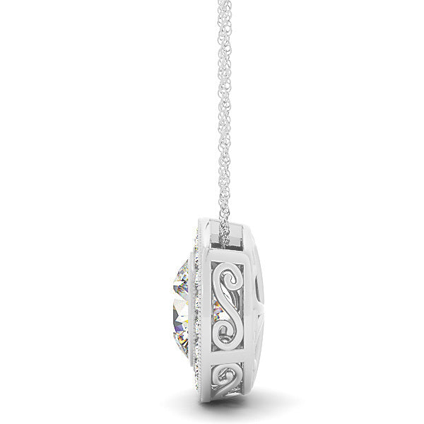 Platinum White Diamond Halo Pendant
