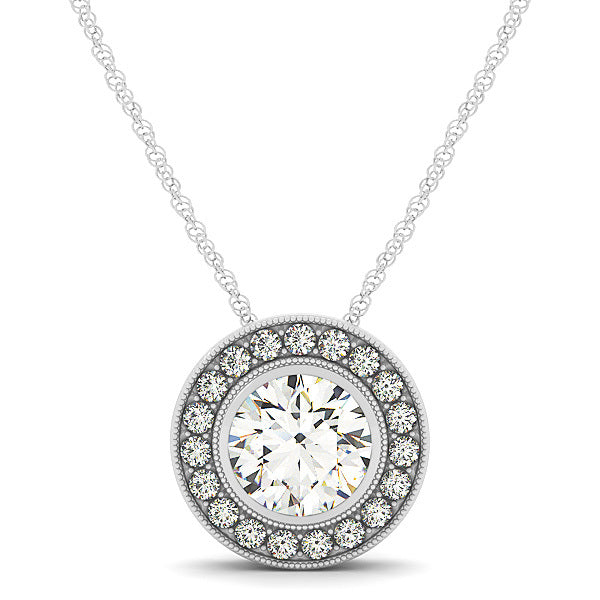 Platinum White Diamond Halo Pendant