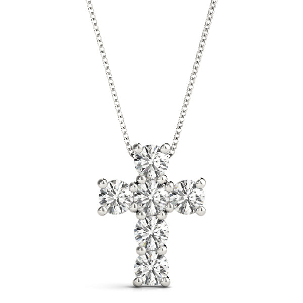 White Gold Diamond Cross Pendant - Religious Jewelry