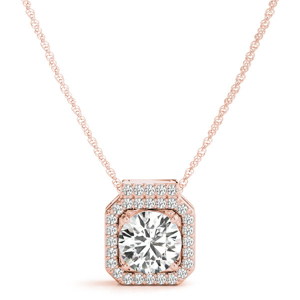 14K Rose Gold Round Diamond Halo Pendant