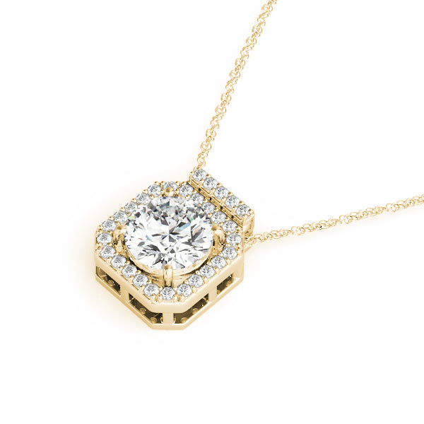 14K Yellow Gold Round Diamond Halo Pendant