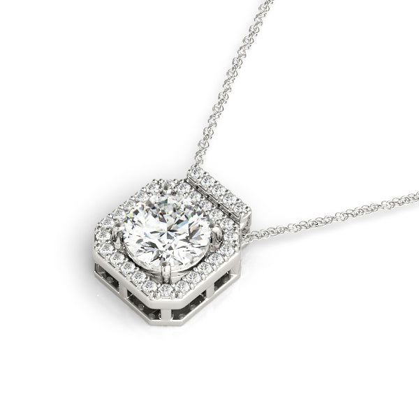 14K White Gold Round Diamond Halo Pendant