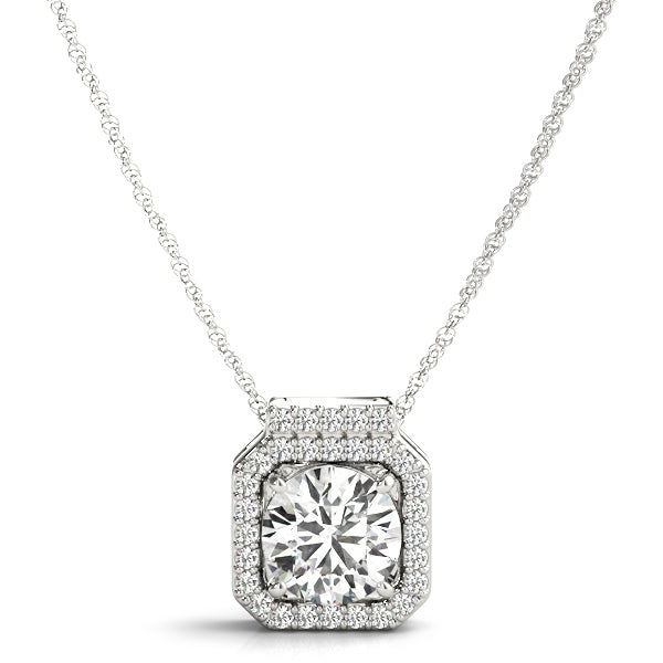 Platinum Round Diamond Halo Pendant