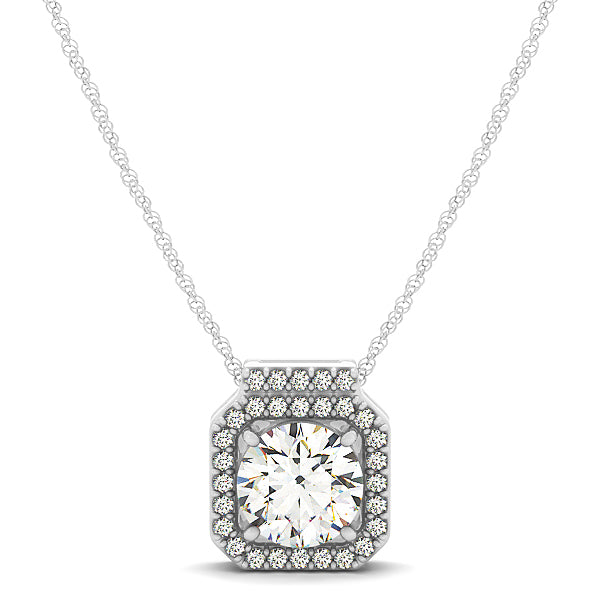 Platinum Round Diamond Halo Pendant 1.16 ctw