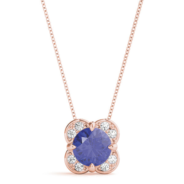 18K Rose Gold Round Diamond Halo Pendant