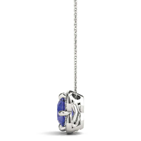 18K White Gold Round Diamond Halo Pendant