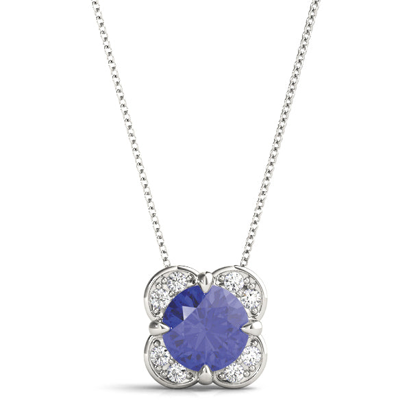 18K White Gold Round Diamond Halo Pendant