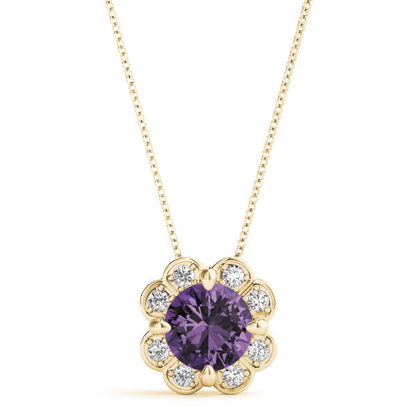 18K Yellow Gold Round Lab Diamond Halo Pendant