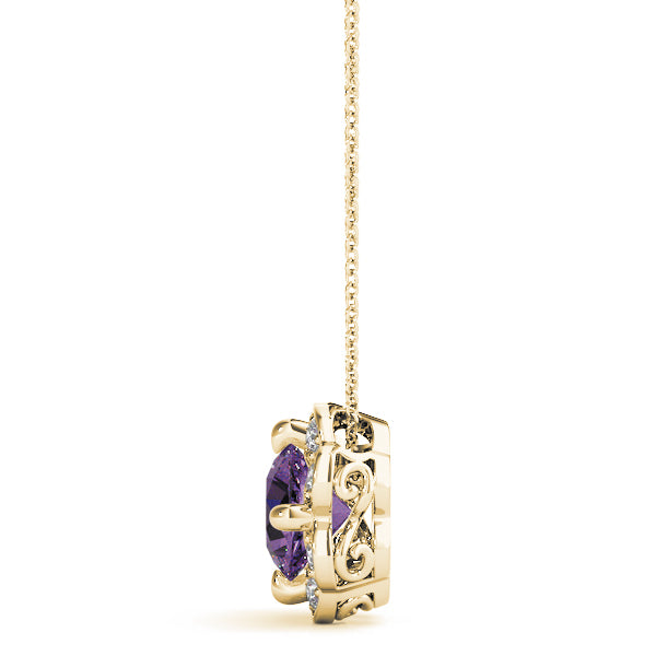 18K Yellow Gold Round Lab Diamond Halo Pendant