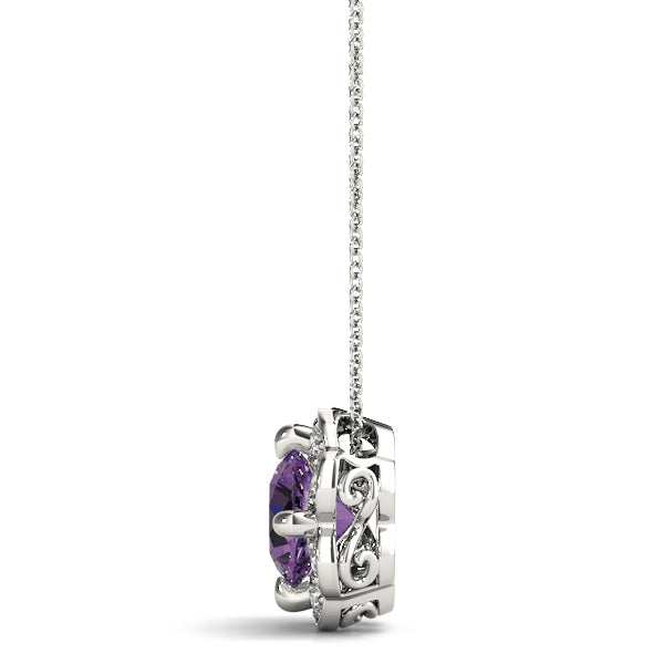 18K White Gold Round Diamond Halo Pendant