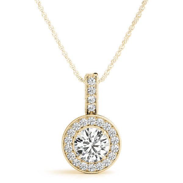 14K Yellow Gold Round Diamond Halo Pendant