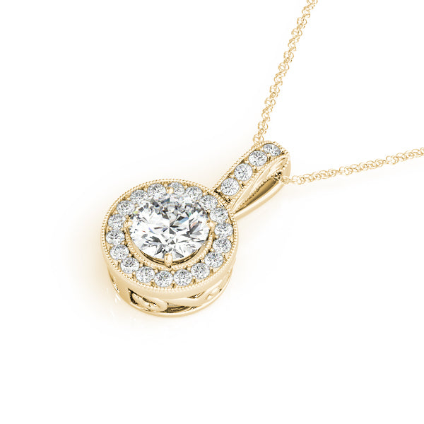 18K Yellow Gold Round Diamond Halo Pendant