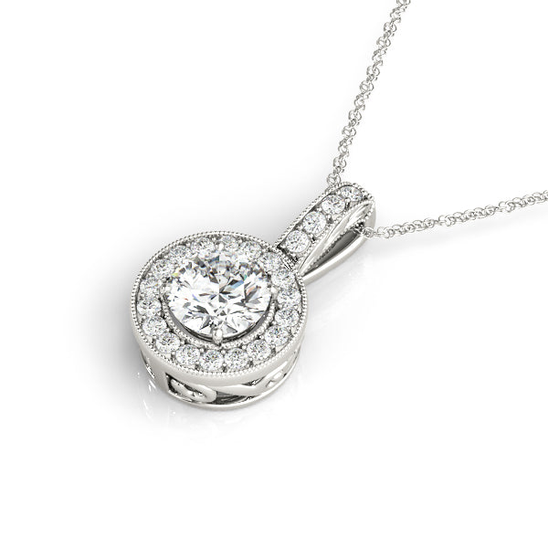 14K White Gold Round Diamond Halo Pendant