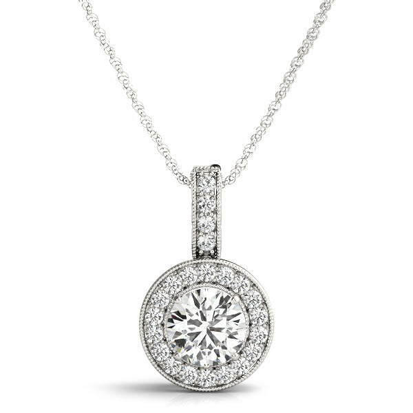 18K White Gold Round Diamond Halo Pendant