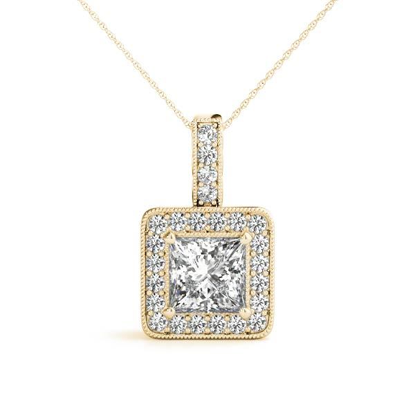 14K Yellow Gold Diamond Halo Square Pendant