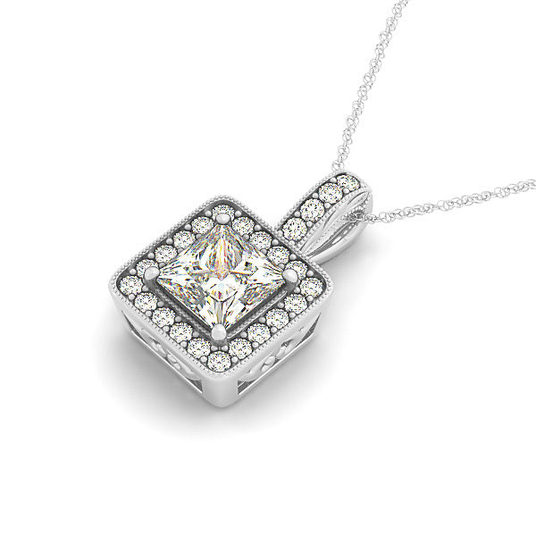 White Gold Lab Diamond Halo Square Pendant