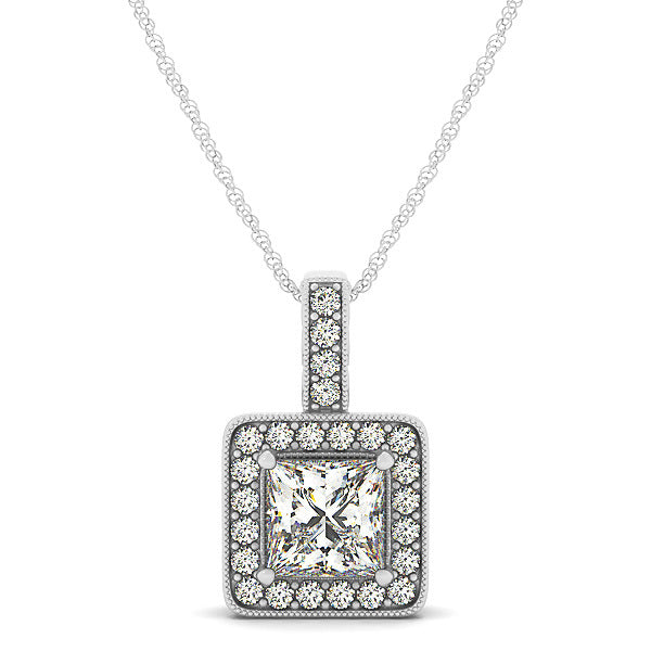 1 CT Platinum Square Diamond Halo Pendant