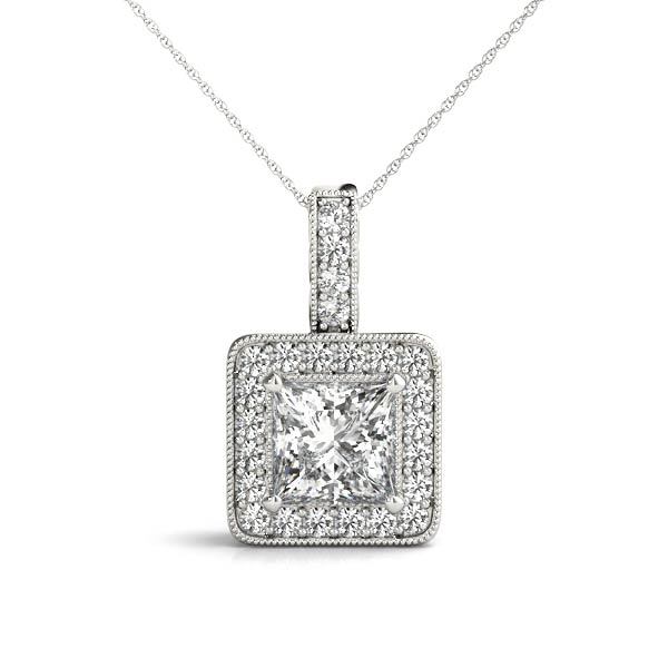 Platinum Diamond Halo Square Pendant