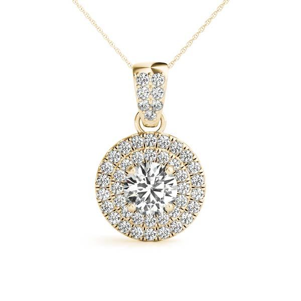 18K Yellow Gold Round Diamond Halo Pendant