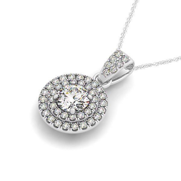 14K White Gold Round Lab Diamond Halo Pendant