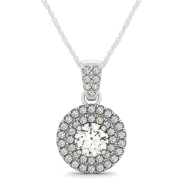 18K White Gold 1.33ctw Round Diamond Halo Pendant