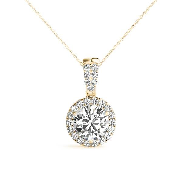 14K Yellow Gold Round Diamond Halo Pendant