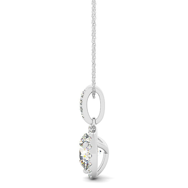 14K White Gold Round Diamond Halo Pendant