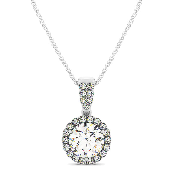 18K White Gold 1 ct Diamond Halo Pendant Necklace