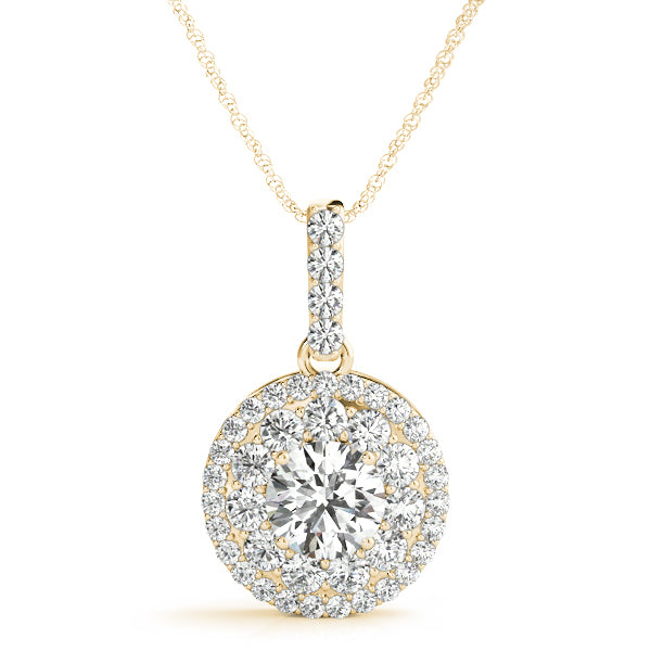 18K Yellow Gold Round Diamond Halo Pendant