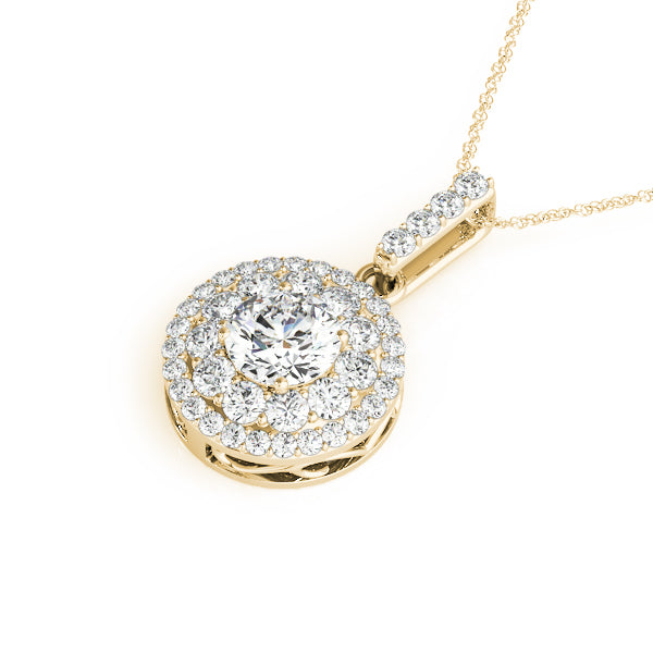 18K Yellow Gold Round Diamond Halo Pendant