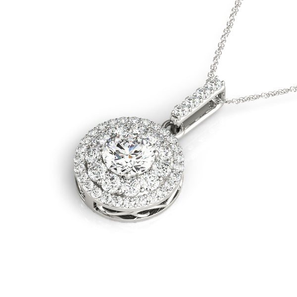 14K White Gold Round Diamond Halo Pendant