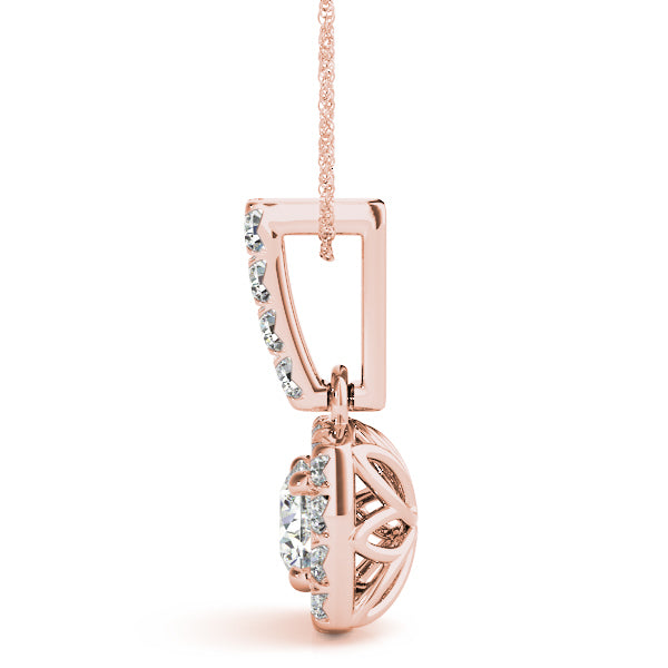 14K Rose Gold Round Diamond Halo Pendant