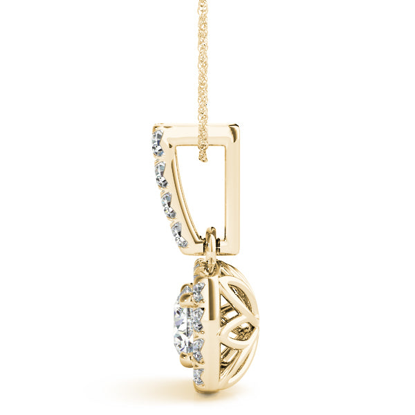 18K Yellow Gold Round Diamond Halo Pendant