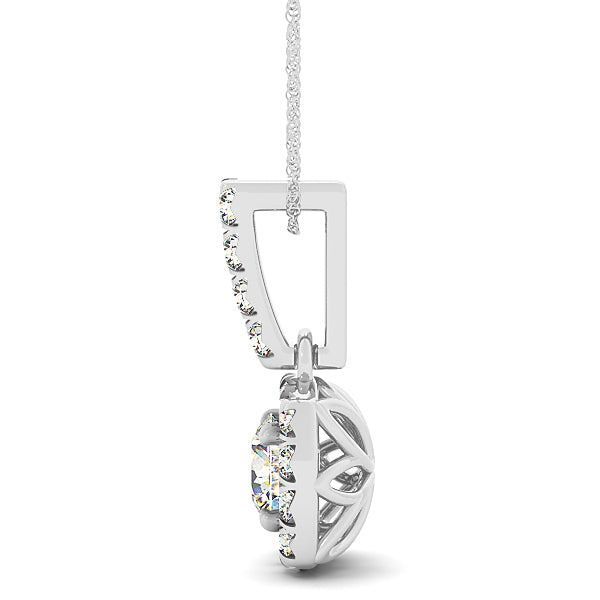 14K White Gold Round Diamond Halo Pendant