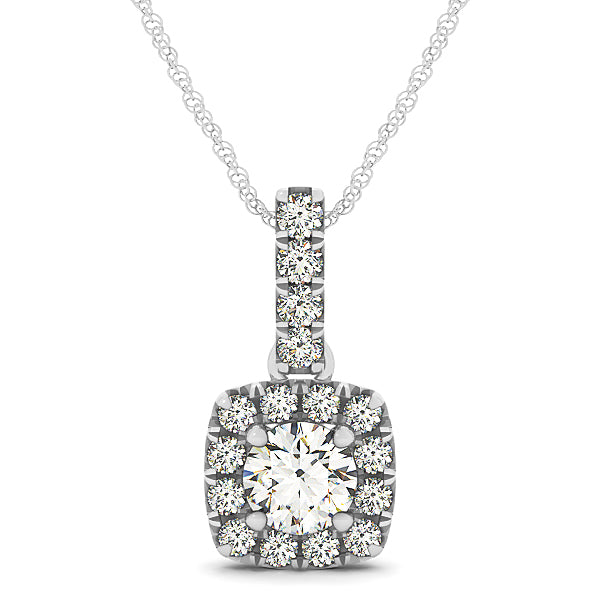 18K White Gold 1 ct Diamond Halo Pendant Necklace