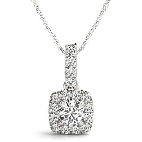 14K White Gold Round Diamond Halo Pendant
