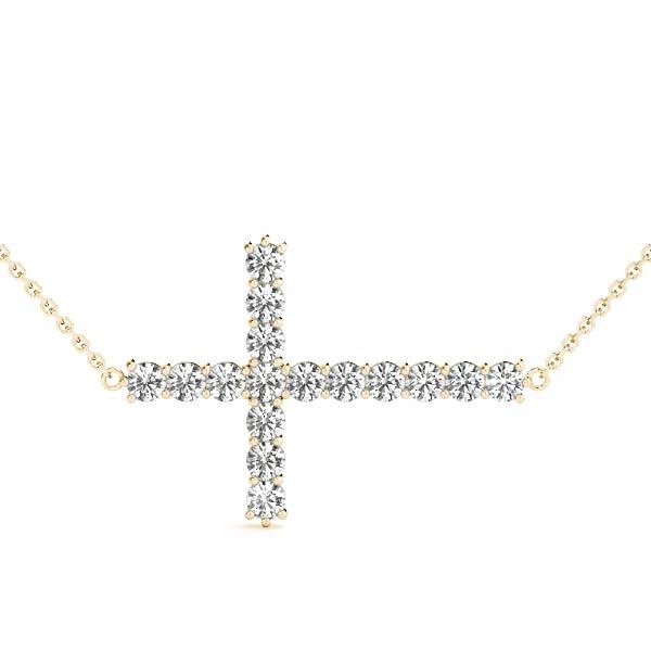 18K Yellow Gold Diamond Cross Pendant Jewelry