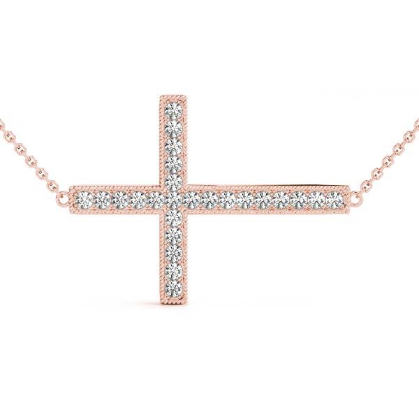 18K Rose Gold Diamond Religious Cross Pendant