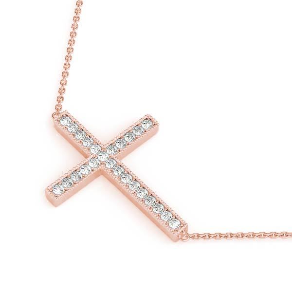 18K Rose Gold Diamond Religious Cross Pendant