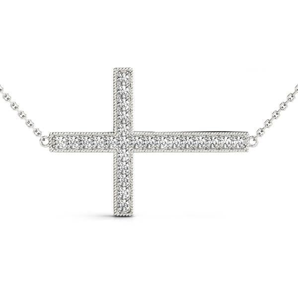 Diamond Religious Cross Pendant - 14K White Gold