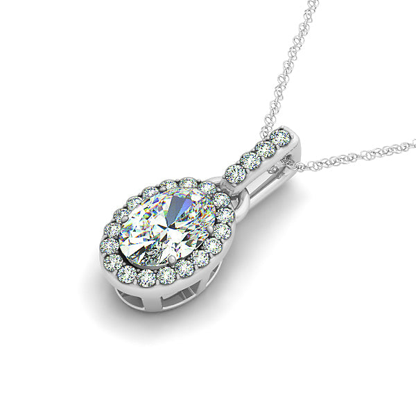 14K White Gold Lab Diamond Halo Pendant