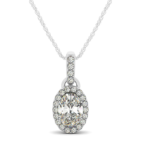 Platinum 1/5 CT Oval Diamond Halo Pendant