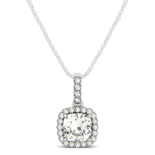 18K White Gold Cushion Diamond Pendant Necklace